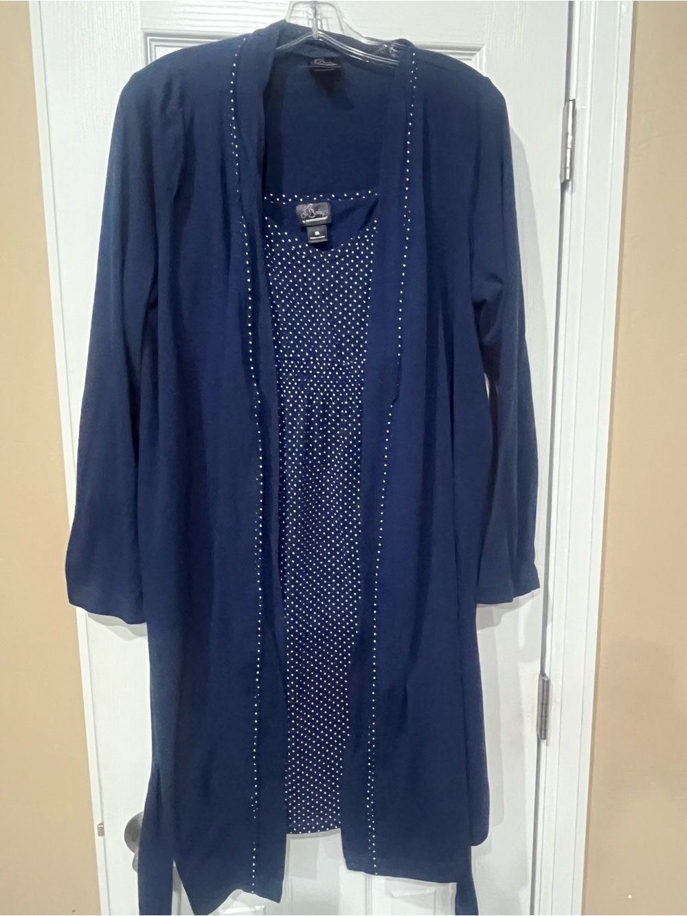 Motherhood Maternity Navy Blue Polka Dot Maternity Robe and nursing nightgown